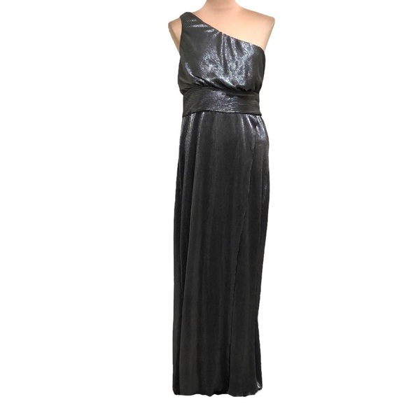 Likely Chandler Formal Maxi Dress Gown Size 8 Silver Pleated One Shoulder - Picture 1 of 12